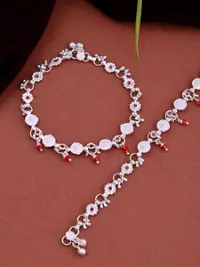Silvermerc Designs Silver-Plated Artificial Beads Beaded Floral and Coin Charms Anklet