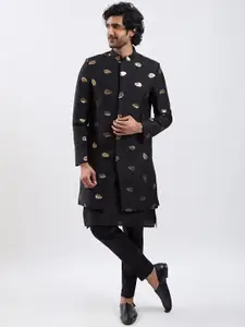 Vastramay Men Leaf Sequinned Work Sherwani Over Solid Kurta Pyjama Set