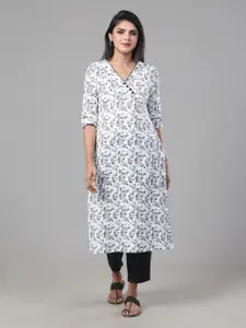 Vismay Floral Printed V-Neck Cotton Straight Kurta
