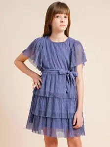 Vero Moda Girls Self Design Flared Sleeve Fit & Flare Dress