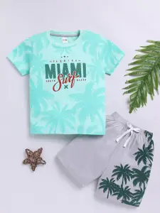 LITTLE NINJA Boys Printed Round Neck Pure Cotton T-Shirt With Shorts