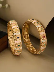 ATIBELLE Set Of 2 Gold-Plated Stone Studded Bangles