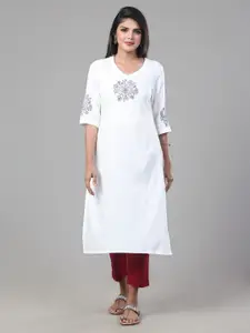 Vismay Floral Yoke Design V-Neck Straight Kurta