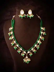 aadita Gold-Plated Artificial Stones Studded And Beaded Necklace & Earrings