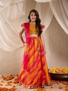 pspeaches Girls Woven Design Flutter Sleeves Gotta Patti Ready to Wear Lehenga Choli