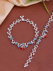 Silvermerc Designs Silver-Plated Artificial Beads Beaded and Intricate Design Anklet