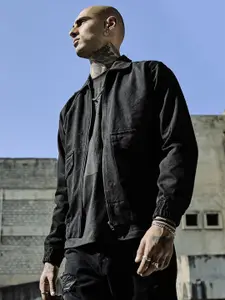 Snitch Men Revolution Solid Pure Cotton Utility Pockets Denim Jacket