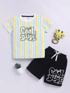 LITTLE NINJA Boys Striped Round Neck Pure Cotton T-Shirt With Shorts