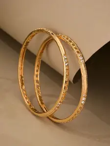 ATIBELLE Set Of 2 Gold Plated Artificial Stone Studded Bangles