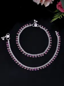 Silvermerc Designs Silver-Plated Gemstones Studded and Bells Anklet