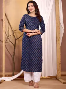 Nayo Floral Printed Round Neck Cotton Straight Kurta