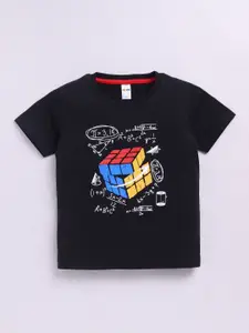 LITTLE NINJA Boys Graphic Printed Round Neck Cotton T-shirt