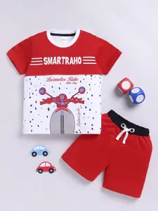 LITTLE NINJA Boys Printed Round Neck Pure Cotton T-Shirt With Shorts