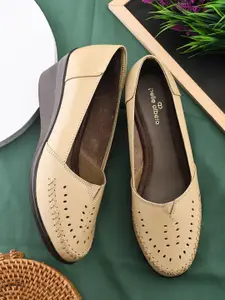 pelle albero Women Leather Wedge Heel Mules with Laser Cuts