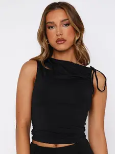 MIAKEE Women Solid Boat Neck Top