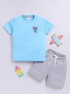 LITTLE NINJA Boys Printed Pure Cotton T-Shirt With Shorts