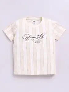 LITTLE NINJA Boys Striped Round Neck Cotton T-shirt