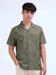 Flying Machine Men Classic Fit Cuban Collar Floral Printed Cotton Casual Shirt