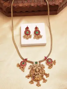 KARATCART Gold Plated Stone Studded Laxmi Mata Necklace and Earrings