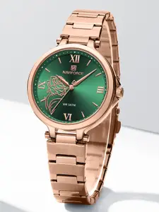 Naviforce Women Printed Dial & Stainless Steel Straps Analogue Watch NF5060_RG GN