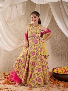 pspeaches Girls Printed Gotta Patti Cotton Ready to Wear Lehenga & Blouse With Dupatta