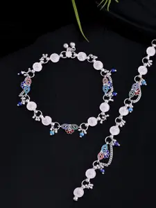 Silvermerc Designs Silver-Plated Artificial Beads Beaded Floral and Coin Charms Anklet