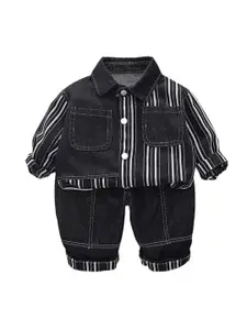 StyleCast x Revolte Boys Striped Shirt Collar Pure Cotton Shirt With Trousers