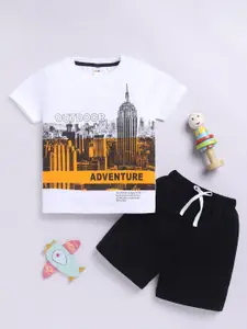 LITTLE NINJA Boys Printed Round Neck Pure Cotton T-shirt With Shorts