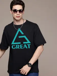 Moda Rapido Men Typography Printed Round Neck Cotton Oversized Fit T-shirt