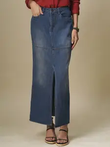 Chemistry Women Pure Cotton Front Slit A-Line Maxi Skirt