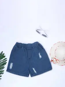 YK Girls Denim Mid-Rise Regular Fit Distressed Shorts