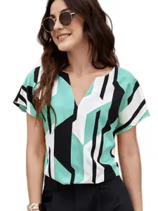 classy fashion Women Colourblocked V-Neck Cap Sleeves Top