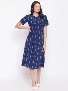 DressBerry Ethnic Motifs Print Crepe A-Line Midi Dress