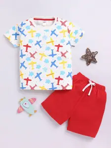 LITTLE NINJA Boys Printed Round Neck Pure Cotton T-Shirt With Shorts