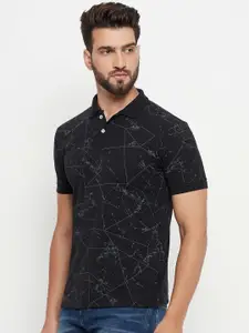 RELANE Men Abstract Printed Polo Collar Cotton T-shirt