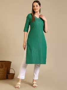 AURELIA Striped Sequinned V-Neck pure Cotton Straight Kurta