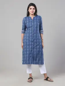 Vismay Abstract Printed Mandarin Collar Dobby Cotton Straight Kurta