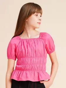 Vero Moda Girl Smocked Puff Sleeves Cotton Peplum Top