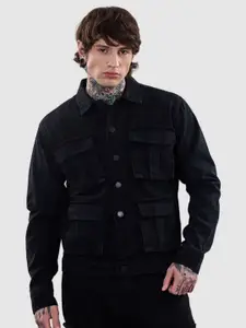 Snitch Men Revolution Solid Pure Cotton Utility Pockets Denim Jacket