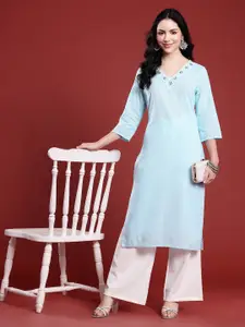Anouk Mirror Work Straight Pure Cotton Kurta
