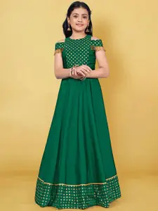 Sangria Girls Foil Printed Fit & Flare Ethnic Dress