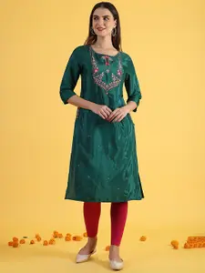 W Floral Embroidered Round Neck Straight Kurta