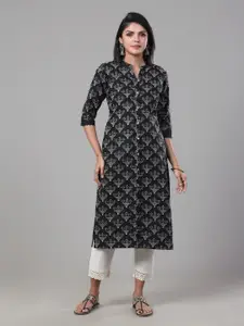 Vismay Floral Printed Mandarin Collar Cotton Straight Kurta