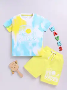 LITTLE NINJA Boys Dyed Round Neck Pure Cotton T-Shirt With Shorts