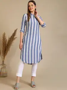 AURELIA Striped Shirt Collar Pathani Kurta