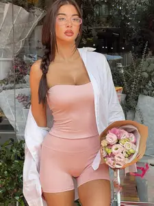 StyleCast Pink Strapless Top With Shorts