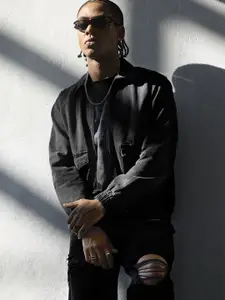 Snitch Men Revolution Solid Pure Cotton Utility Pockets Denim Jacket