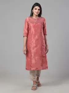Vismay Floral Embroidered Thread Work Notch Neck Straight Kurta