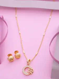 Ramdev Art Fashion Jwellery Gold-Plated Stone Studded Leaf Design Pendant Jewellery Set