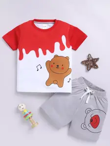 LITTLE NINJA Boys Printed Round Neck Pure Cotton T-Shirt With Shorts